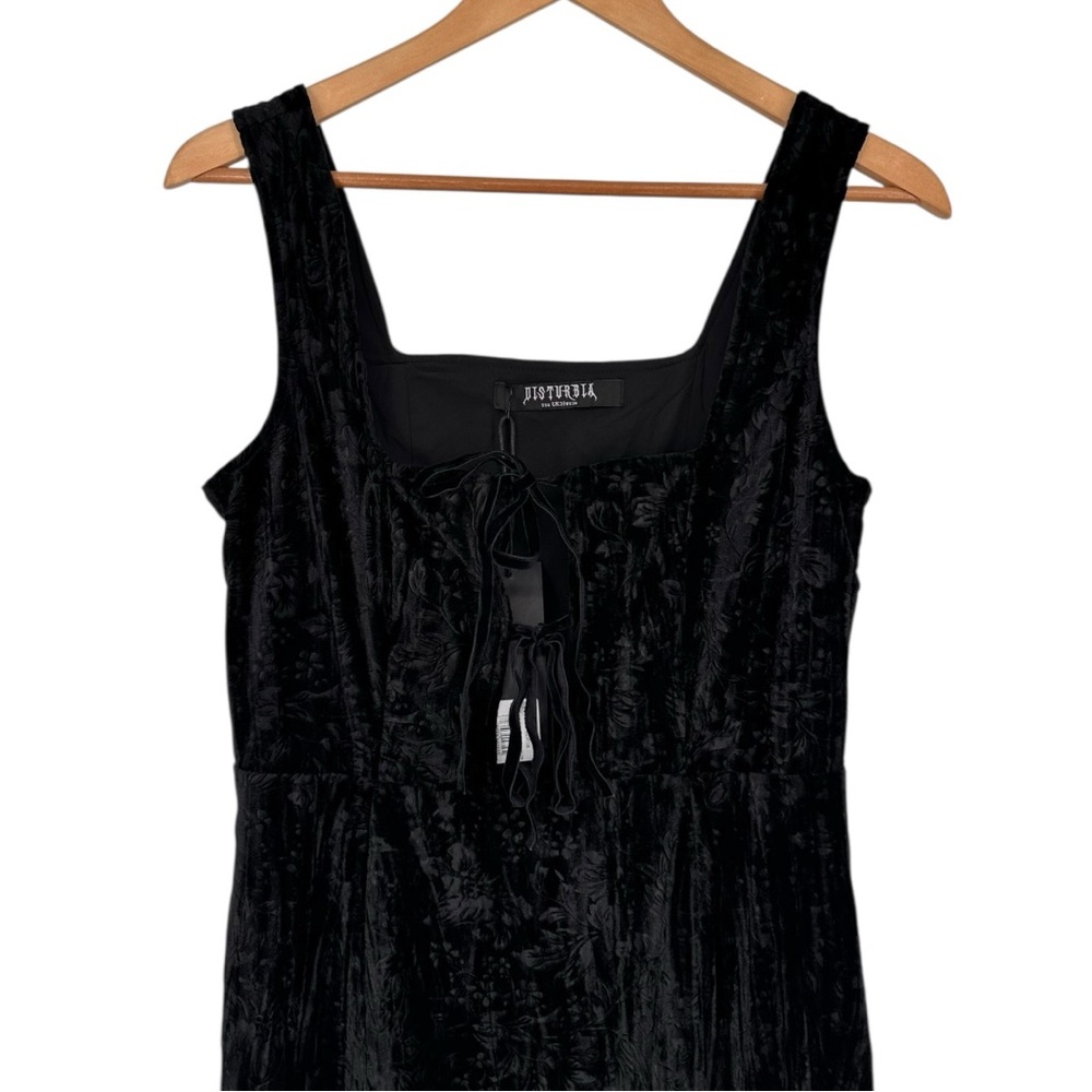 Disturbia Maggie Tie Front Apron Midi Dress in Black size 6 Floral Velour NWT - Picture 5 of 13